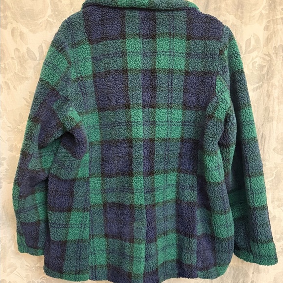 Plaid Fleece Double-Breasted Jacket - Green and Blue EUC - Picture 2 of 9